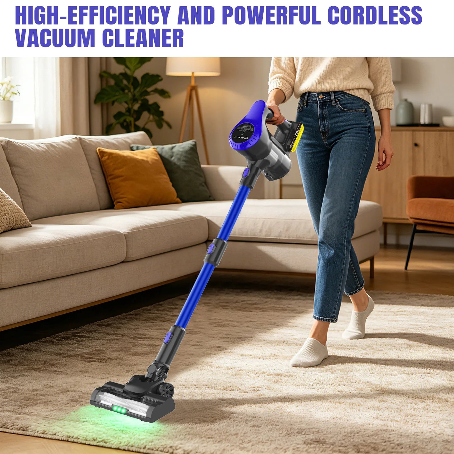 20000PA Cordless Vacuum Cleaner Upright Stick Bagless wall-mounted Vacuum Cleaner Led Light & 2 Modes & One-Touch Empting & 90° rotating brush head