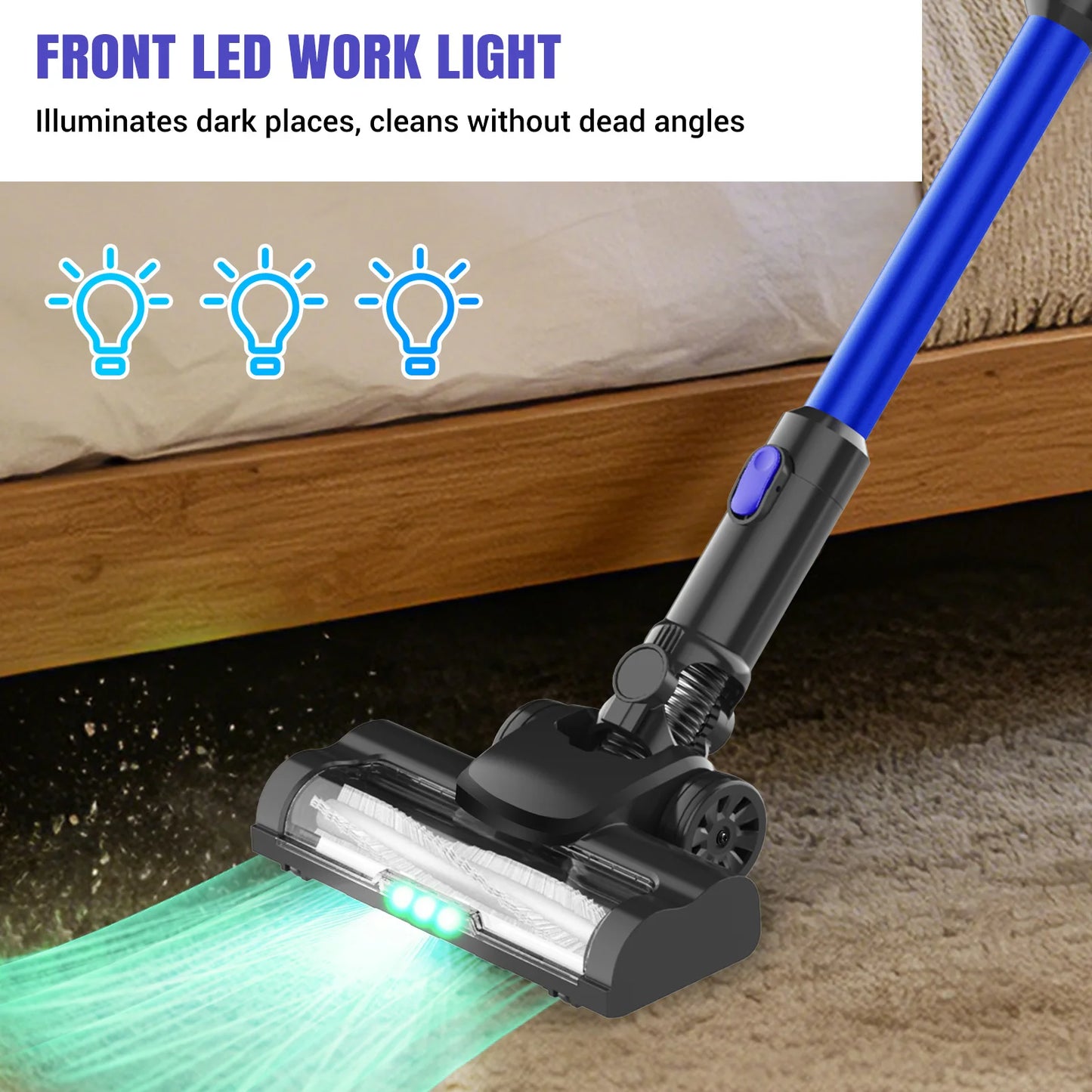 20000PA Cordless Vacuum Cleaner Upright Stick Bagless wall-mounted Vacuum Cleaner Led Light & 2 Modes & One-Touch Empting & 90° rotating brush head