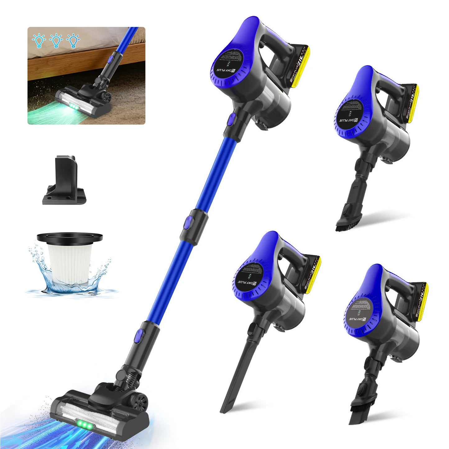 20000PA Cordless Vacuum Cleaner Upright Stick Bagless wall-mounted Vacuum Cleaner Led Light & 2 Modes & One-Touch Empting & 90° rotating brush head