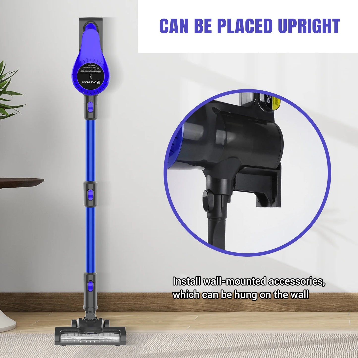20000PA Cordless Vacuum Cleaner Upright Stick Bagless wall-mounted Vacuum Cleaner Led Light & 2 Modes & One-Touch Empting & 90° rotating brush head