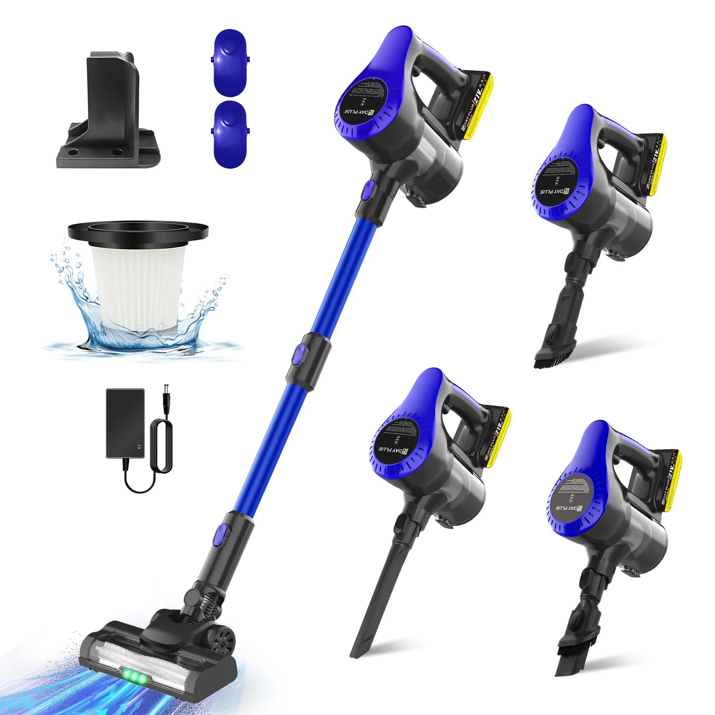 20000PA Cordless Vacuum Cleaner Upright Stick Bagless wall-mounted Vacuum Cleaner Led Light & 2 Modes & One-Touch Empting & 90° rotating brush head