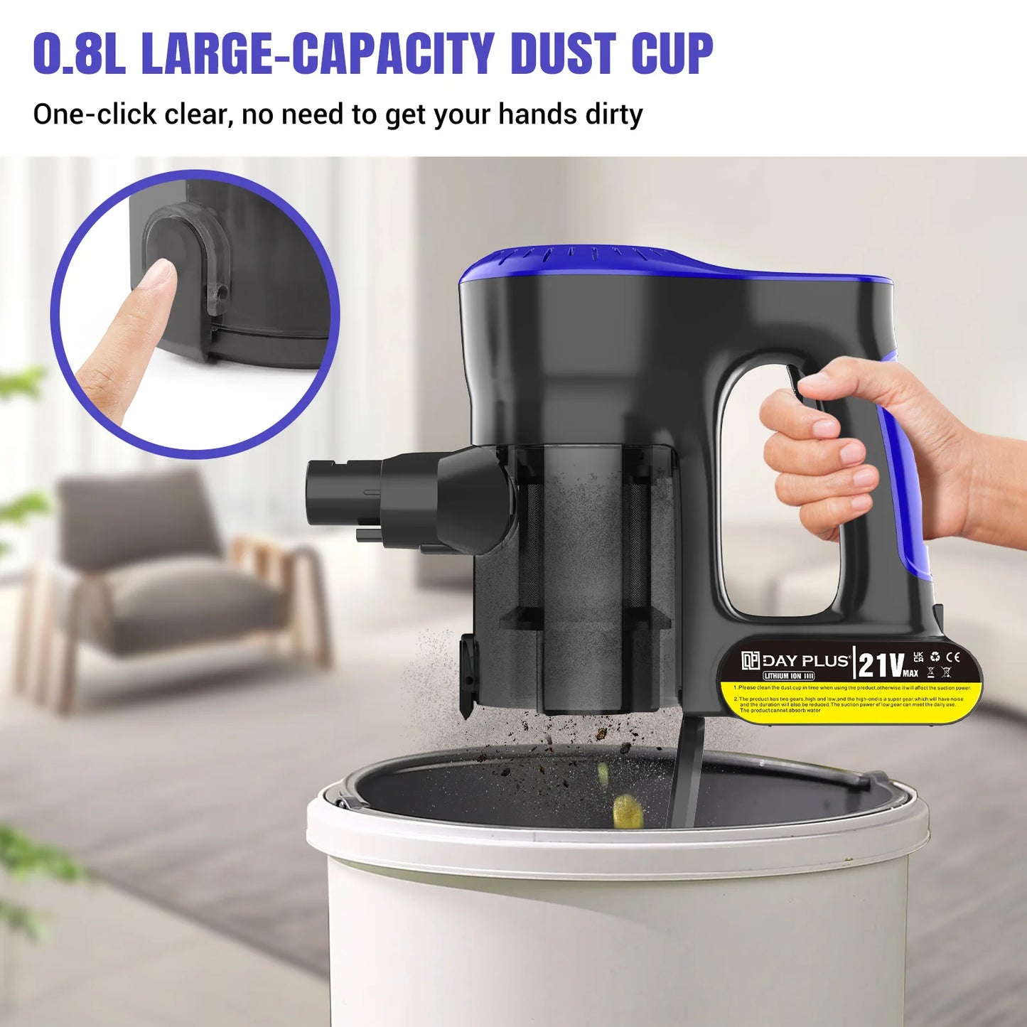 20000PA Cordless Vacuum Cleaner Upright Stick Bagless wall-mounted Vacuum Cleaner Led Light & 2 Modes & One-Touch Empting & 90° rotating brush head