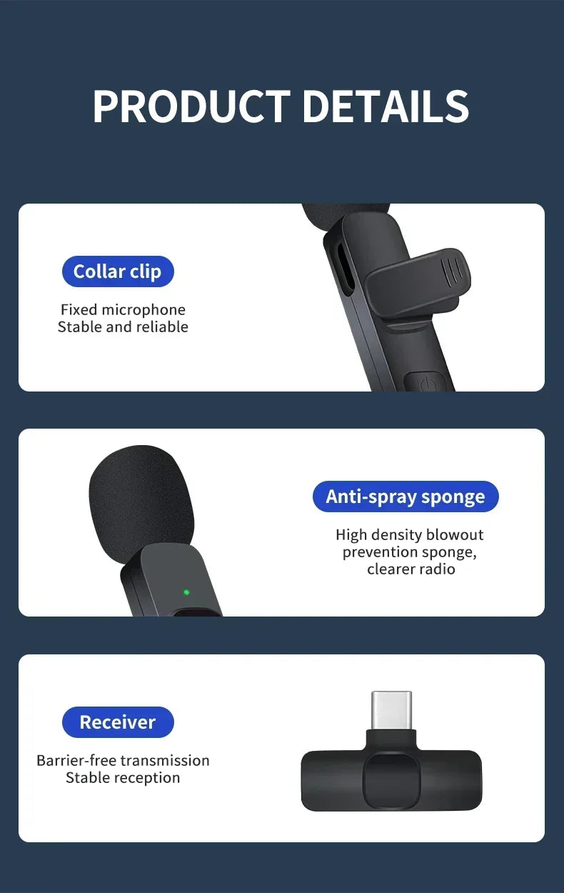 Mini Portable Wireless Lavalier Microphone for Live Broadcast Gaming Audio Video Recording iPhone Android