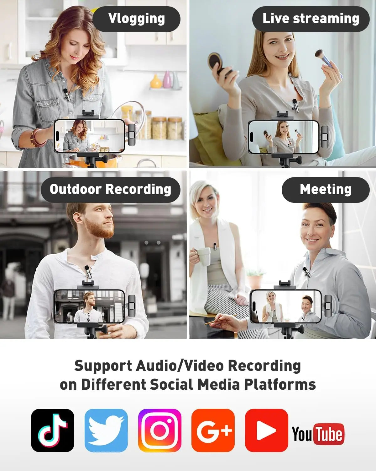 Wireless Lavalier Microphone for Android Mini Lapel Lav Mic with Noise Reduction For Vlog YouTube TikTok Audio Video Recording