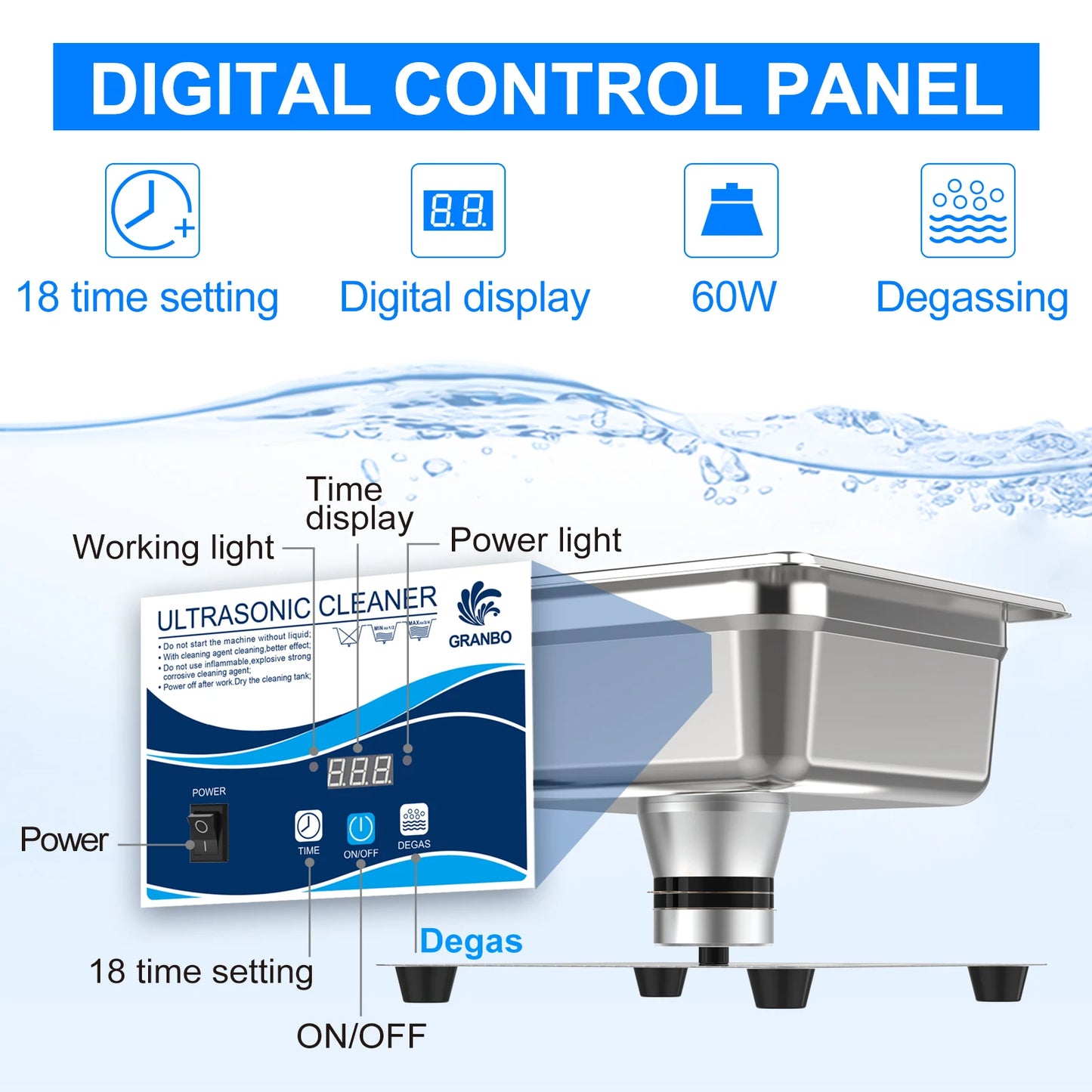 2L Ultrasonic Cleaner 40kHz 35/60W with Degas Household Cleaning Machine for Jewelry, Eyeglasses, and Small Parts