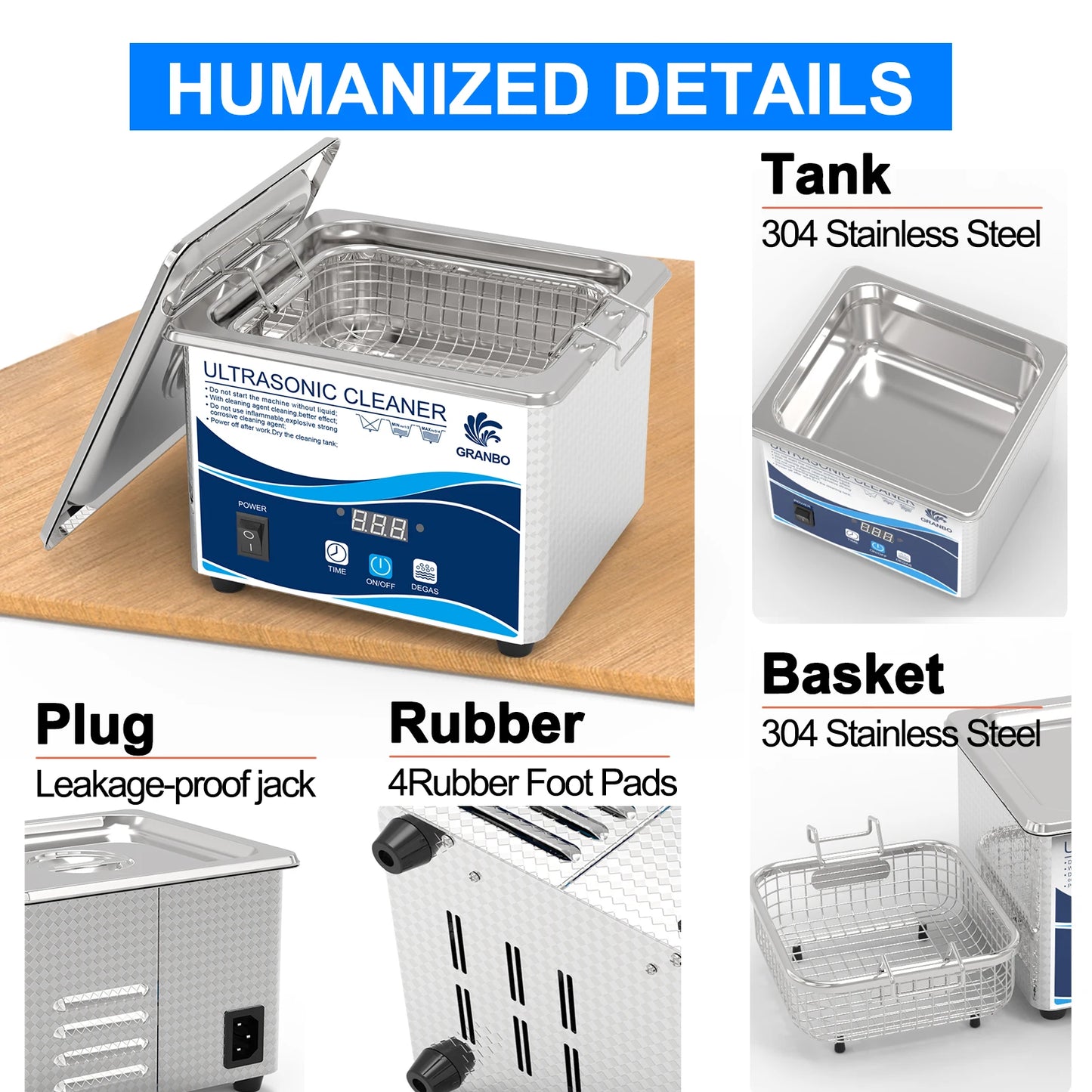 2L Ultrasonic Cleaner 40kHz 35/60W with Degas Household Cleaning Machine for Jewelry, Eyeglasses, and Small Parts