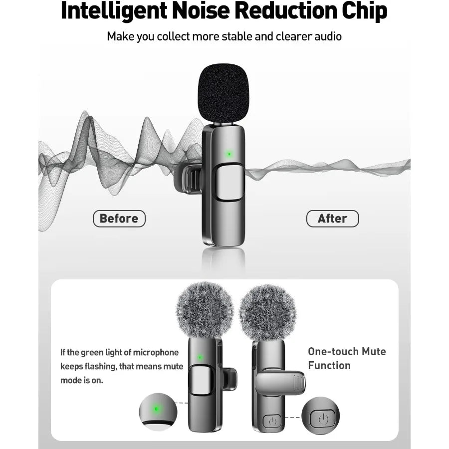 Wireless Lavalier Microphone for Android Mini Lapel Lav Mic with Noise Reduction For Vlog YouTube TikTok Audio Video Recording