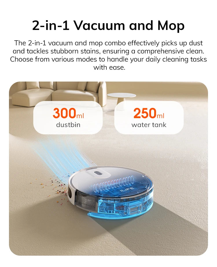 ILIFE V20 Robot Vacuum Cleaner, 5000Pa suction, SOF LiDAR Smart Navigation, APP Control, Customizable cleaning, Self charging