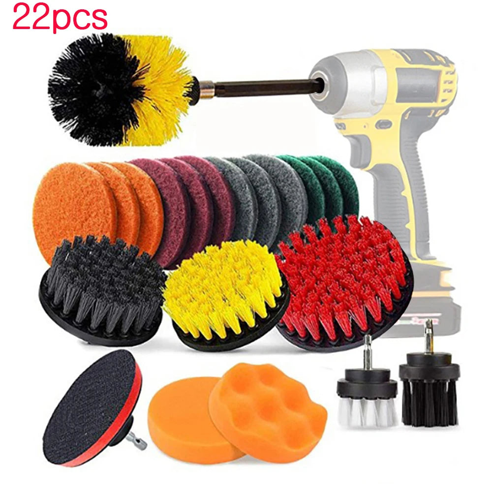 Electric Drillbrush Nylon Round Cleaning Brush For Bathtub Carpet Glass Tires Toilet Floors Rust Remover Cleaner Kit 22pcs