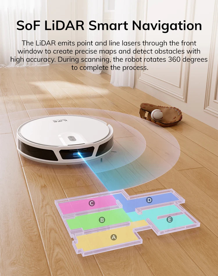 ILIFE V20 Robot Vacuum Cleaner, 5000Pa suction, SOF LiDAR Smart Navigation, APP Control, Customizable cleaning, Self charging