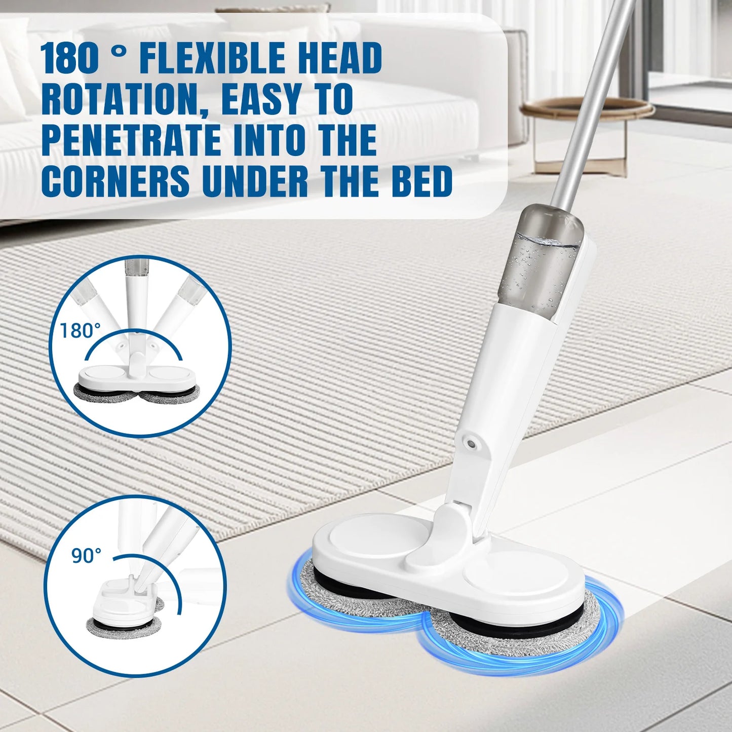 Cordless Electric Mop | Dual Spinning Scrubber Hard Floor USB Charging w/4 Pads, 200ml water tank ,Suitable for cleaning various surfaces, suitable for wood, tiles, ceramics, glass and other surfaces.