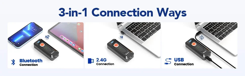 Eyoyo EY-039 2024 New Bluetooth Barcode Scanner 2D QR Wireless Mini 1D Bar Code Reader With Clip&Power Indicator,2000mAh Battery