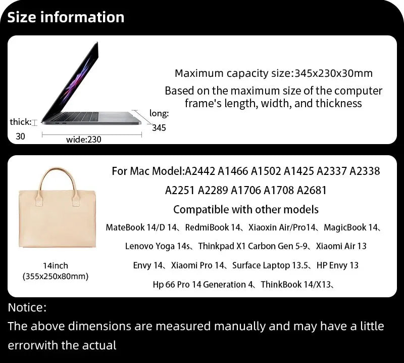Ultra Light 14 Inch Laptop Bag Handbag For MacBook Air 13 Pro 14 Huawei MateBook 14.2 Surface Laptop Inclined Shoulder Bag