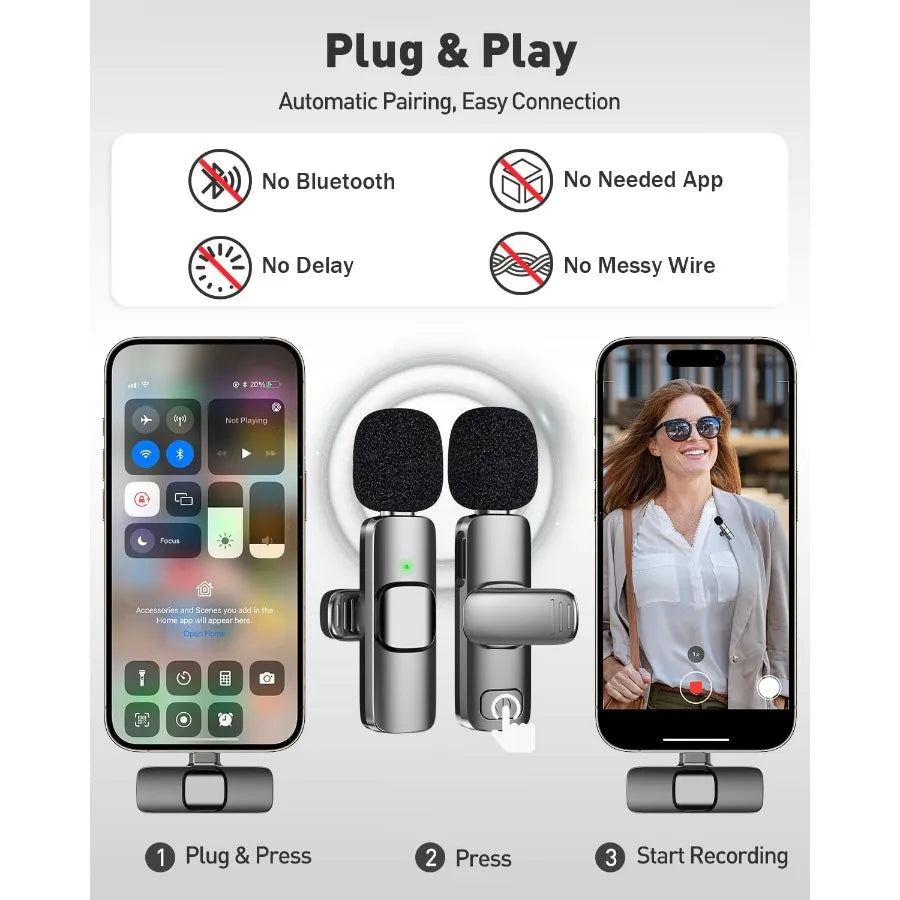 Wireless Lavalier Microphone for Android Mini Lapel Lav Mic with Noise Reduction For Vlog YouTube TikTok Audio Video Recording