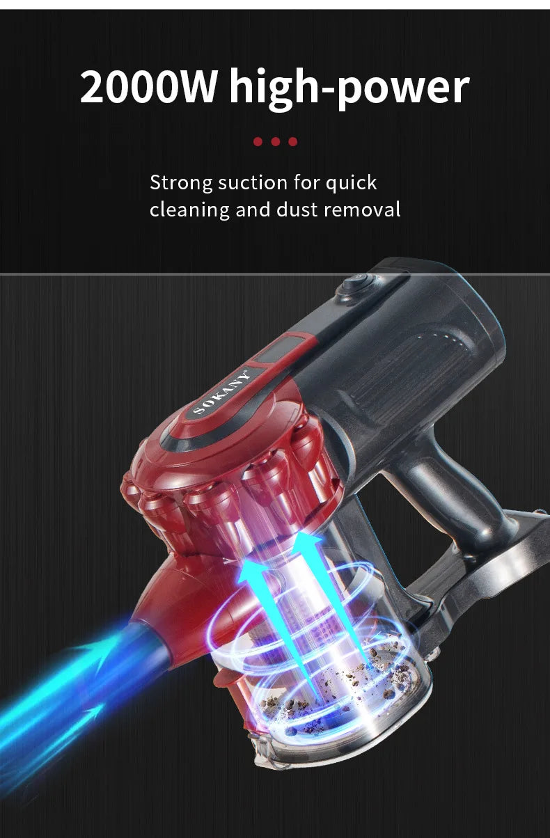2000W Ultra-Light Vacuum Cleaner Houselin Powerful Suction for Carpet Hard Floor Hair Deep Cleaning with Replaceable Brush Head