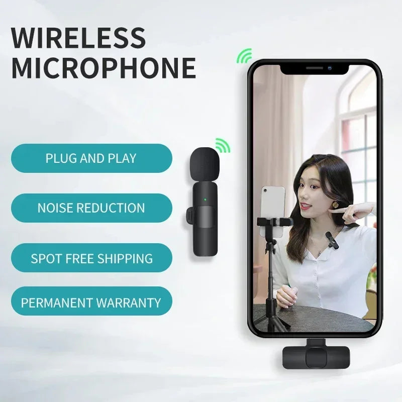 Mini Portable Wireless Lavalier Microphone for Live Broadcast Gaming Audio Video Recording iPhone Android