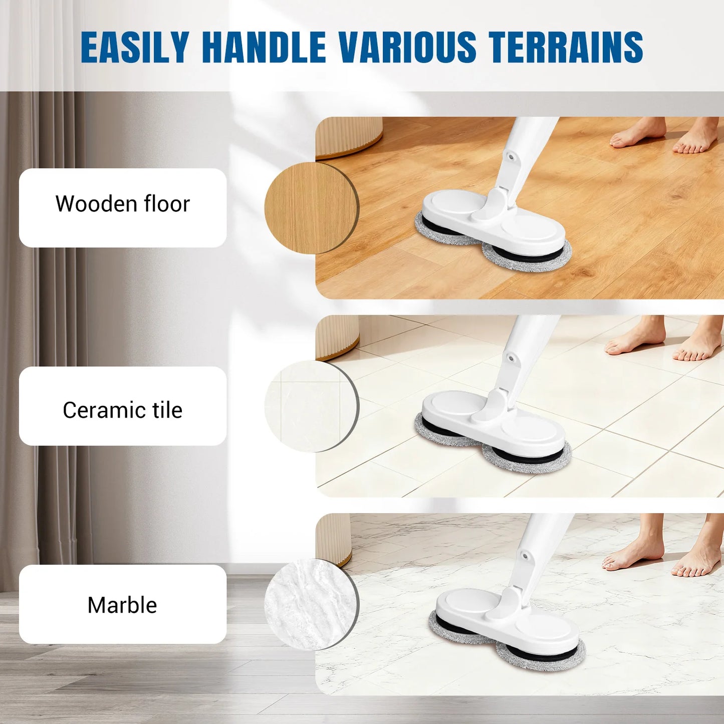 Cordless Electric Mop | Dual Spinning Scrubber Hard Floor USB Charging w/4 Pads, 200ml water tank ,Suitable for cleaning various surfaces, suitable for wood, tiles, ceramics, glass and other surfaces.