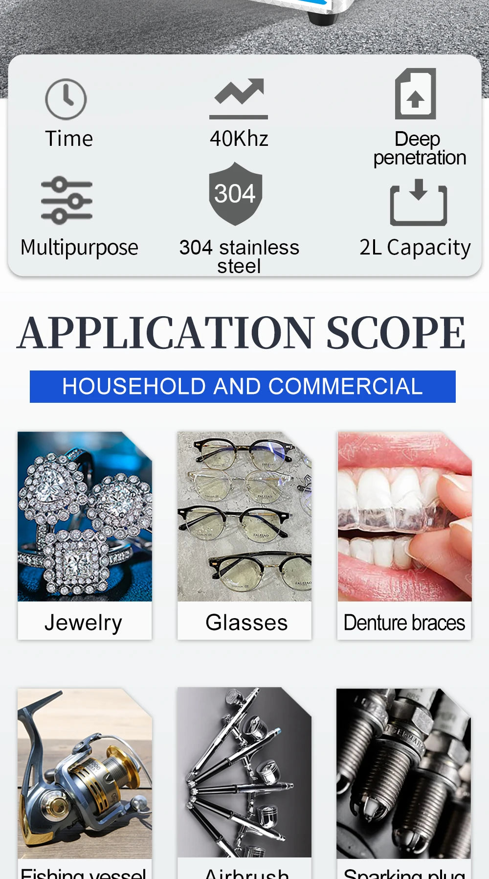 2L Ultrasonic Cleaner 40kHz 35/60W with Degas Household Cleaning Machine for Jewelry, Eyeglasses, and Small Parts