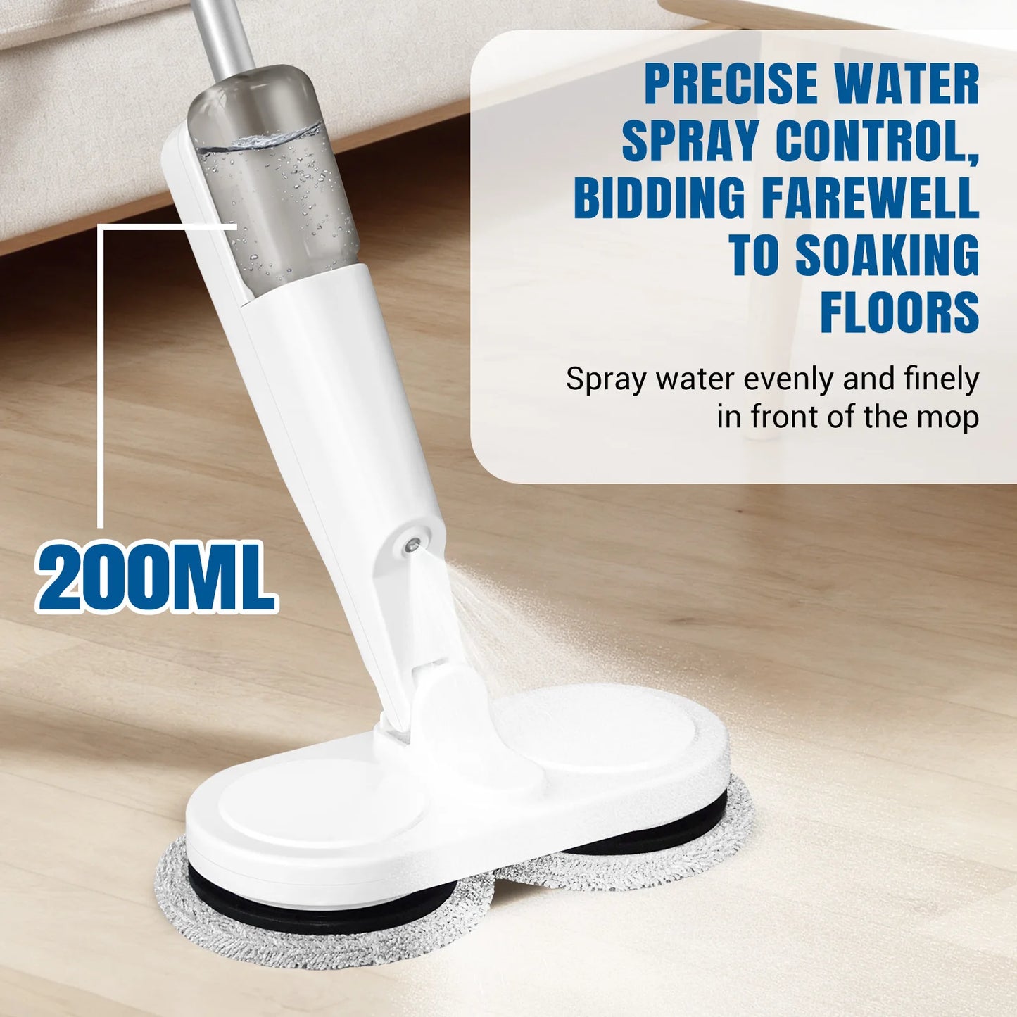 Cordless Electric Mop | Dual Spinning Scrubber Hard Floor USB Charging w/4 Pads, 200ml water tank ,Suitable for cleaning various surfaces, suitable for wood, tiles, ceramics, glass and other surfaces.