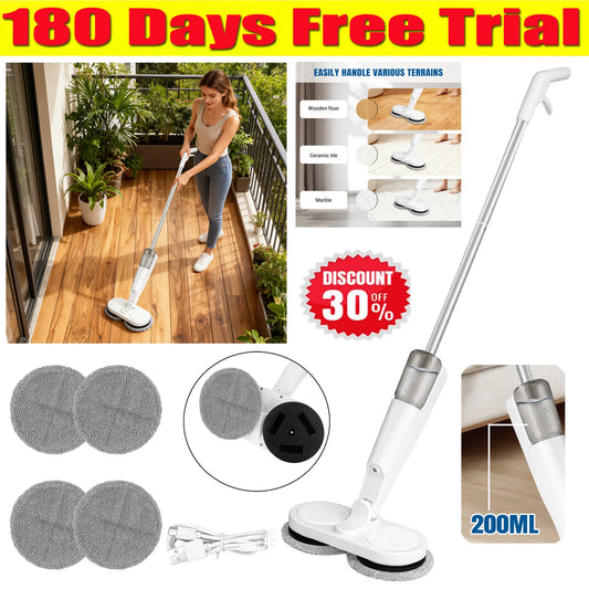 Cordless Electric Mop | Dual Spinning Scrubber Hard Floor USB Charging w/4 Pads, 200ml water tank ,Suitable for cleaning various surfaces, suitable for wood, tiles, ceramics, glass and other surfaces.