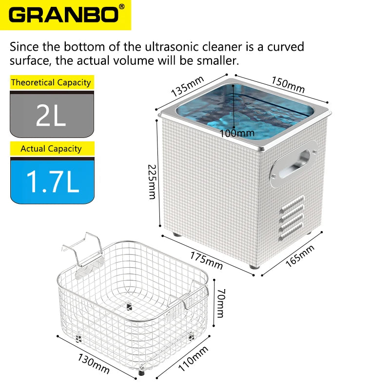 2L Ultrasonic Cleaner 40kHz 35/60W with Degas Household Cleaning Machine for Jewelry, Eyeglasses, and Small Parts