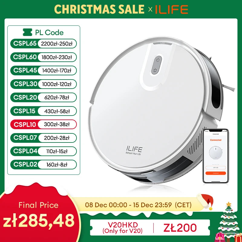 ILIFE V20 Robot Vacuum Cleaner, 5000Pa suction, SOF LiDAR Smart Navigation, APP Control, Customizable cleaning, Self charging