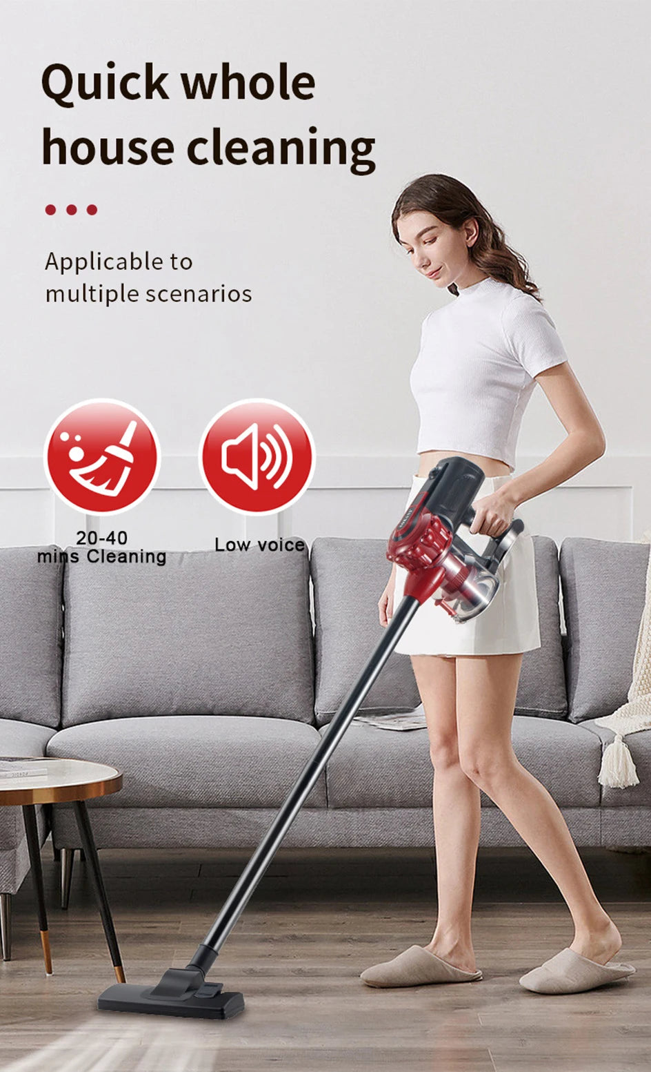 2000W Ultra-Light Vacuum Cleaner Houselin Powerful Suction for Carpet Hard Floor Hair Deep Cleaning with Replaceable Brush Head